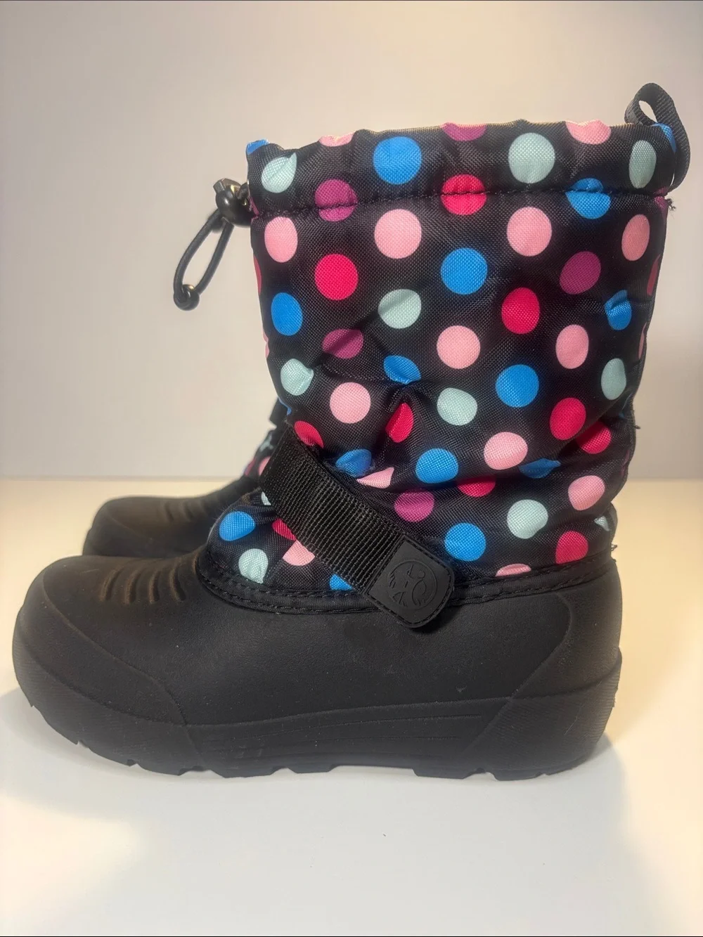 Northside Kids Black Rain & Snow Boots with Pink Blue and White Polka Dots